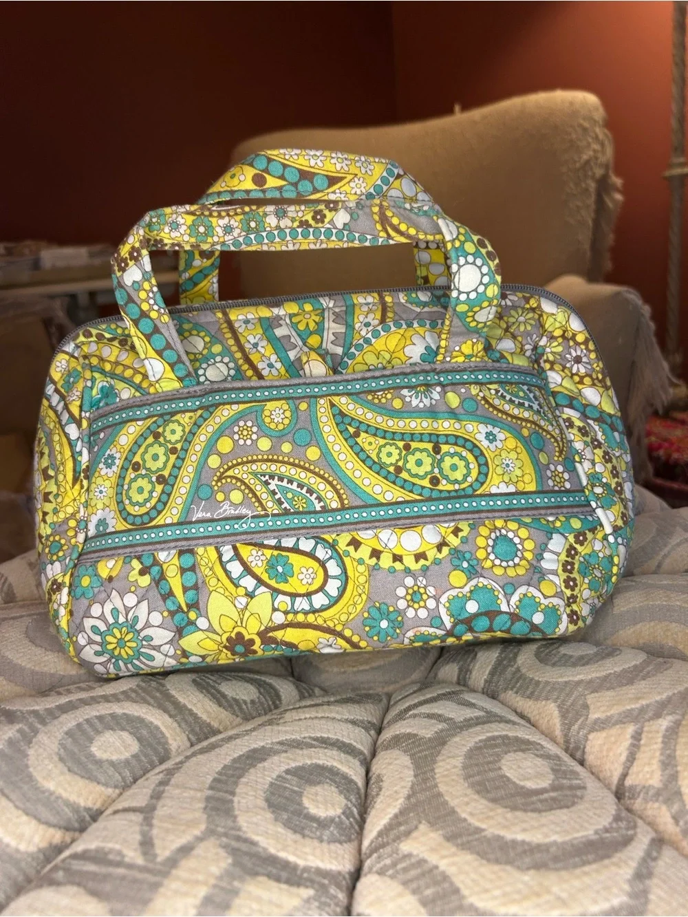 Vera Bradley Lemon Parfait Paisley Cosmetic Bag